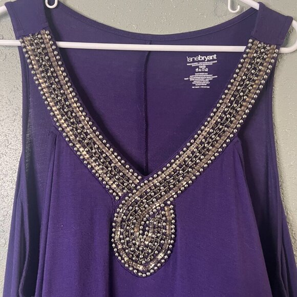 Lane Bryant Purple Tank Top With Silver Beads & Silver Glass Square Beads 18/20 - Picture 5 of 6